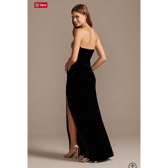 NEVER WORN! Black Velvet, Embroidered, Fitted Gown - Picture 4 of 7